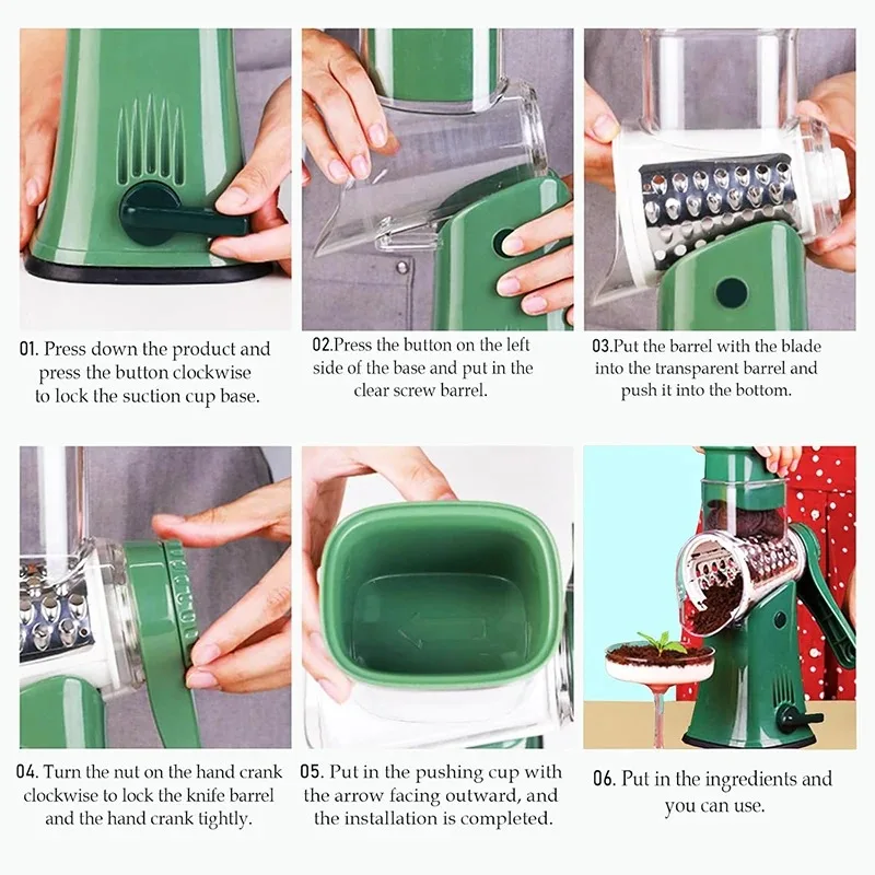 LMETJMA 5 in 1 Rotary Cheese Grater Shredder Kitchen Mandoline Vegetable Julienne Slicer Waffle Cutter Nut Chopper JT247 - Image 4