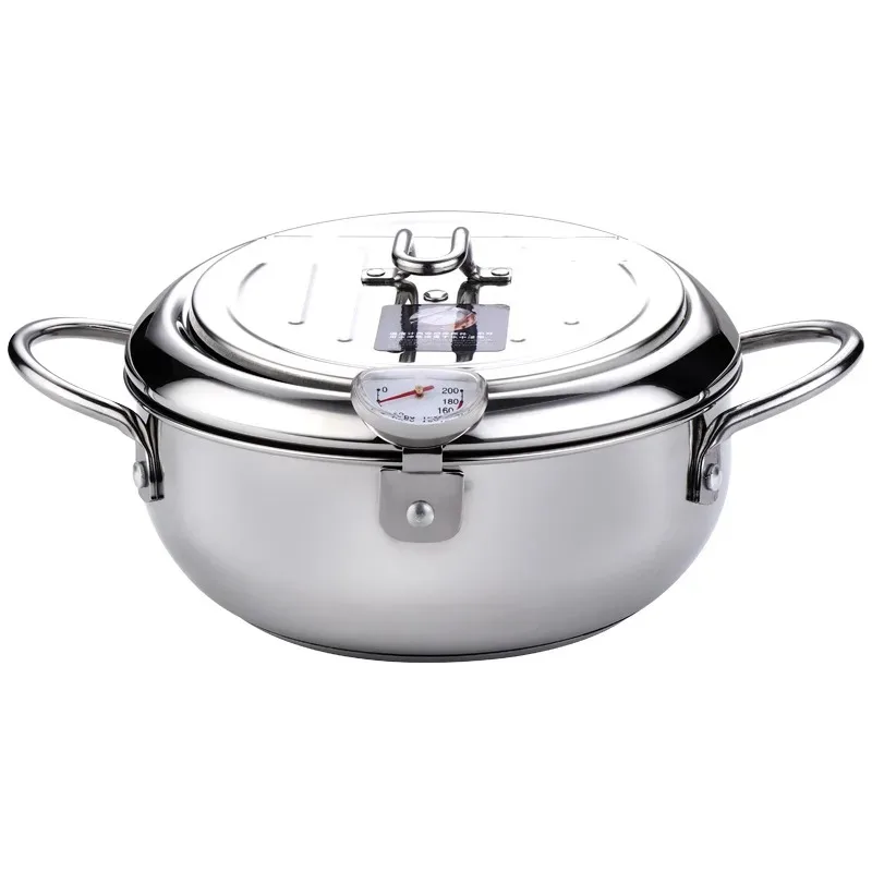 LMETJMA Japanese Deep Frying Pot with a Thermometer and a Lid 304 Stainless Steel Kitchen Tempura Fryer Pan 20 24 cm KC0405 - Image 6