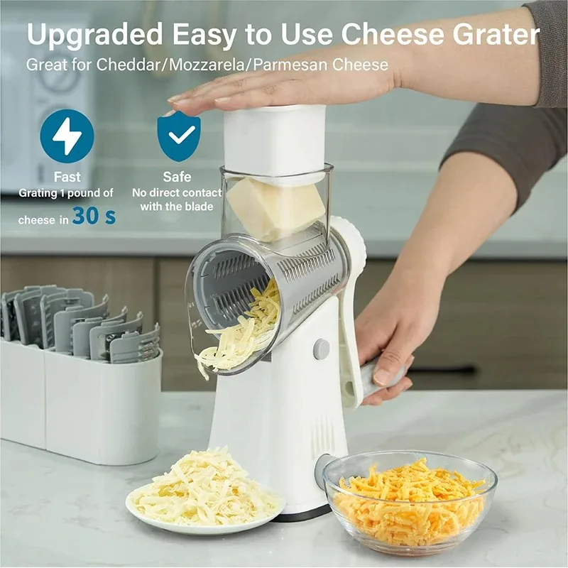 LMETJMA 5 in 1 Rotary Cheese Grater Shredder Kitchen Mandoline Vegetable Julienne Slicer Waffle Cutter Nut Chopper JT247 - Image 5