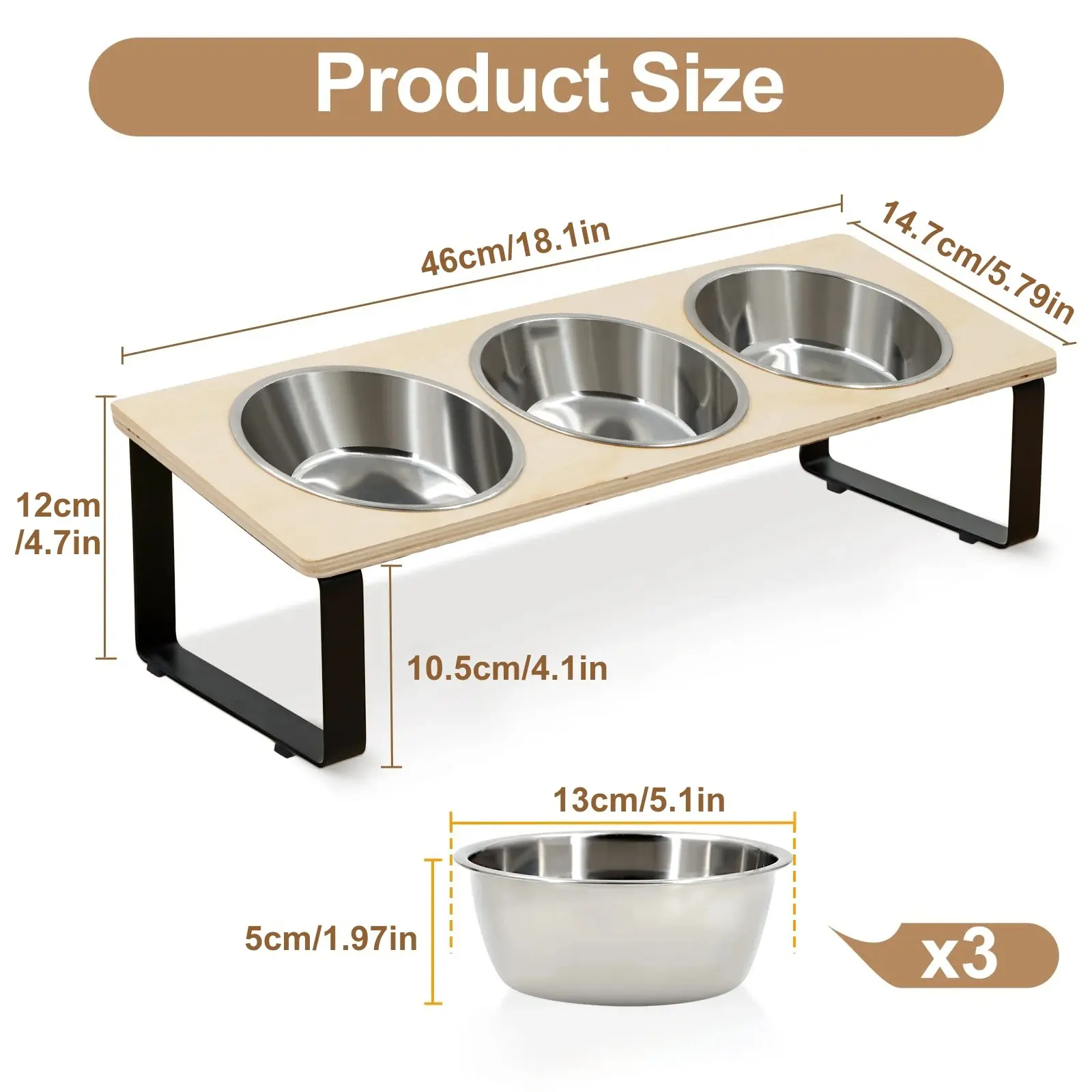 Elevated Cat Feeder – 15° Tilt, 3 Steel Bowls - Image 7