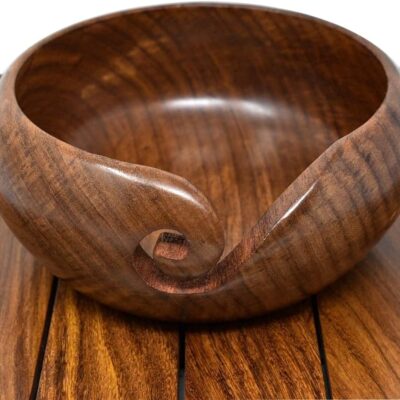 Ajuny Handmade Large Wooden Yarn Bowl with Holes – Elegant Crochet & Knitting Wool Holder, Decorative Yarn Storage Bowl