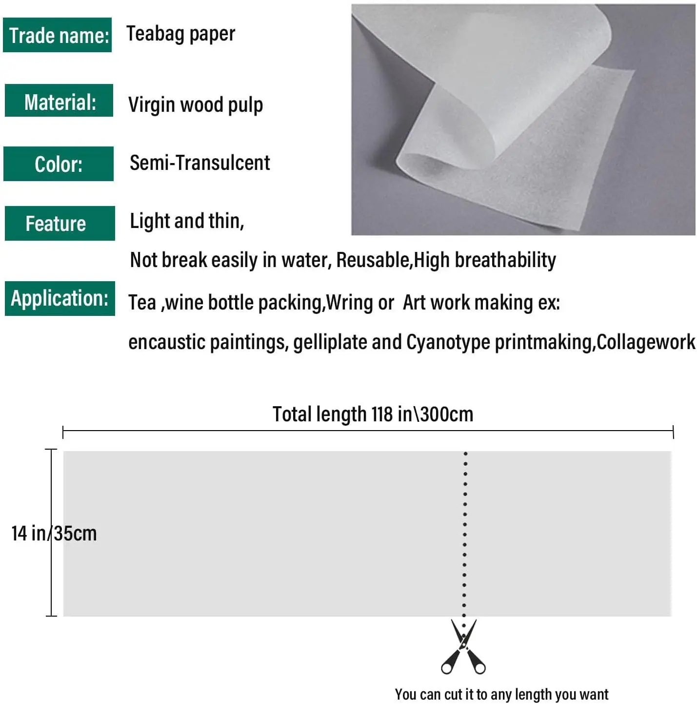 Artist Teabag Paper 14"x118" – Handmade Paper for Mixed Media, DIY Art & Craft Projects - Image 5