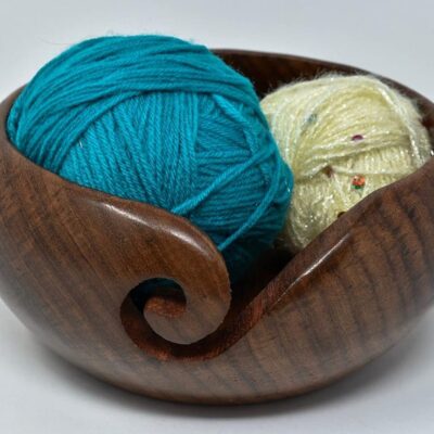 Ajuny Handmade Large Wooden Yarn Bowl – Crochet & Knitting Wool Ball Holder with Carved Holes, Elegant Decorative Storage Accessory