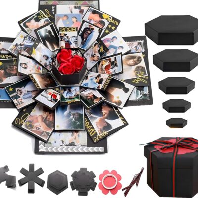 DXIA Explosion Box – DIY Handmade Photo Album Scrapbooking Gift, Creative Surprise Explosion Box for Birthday, Valentine’s Day, Anniversary, Wedding & Christmas