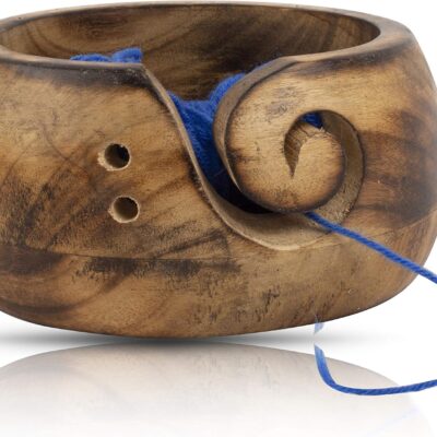 Handcrafted Wooden Yarn Bowl Holder – Knitting & Crochet Skein Yarn Organizer, Decorative Storage for Needlework Accessories