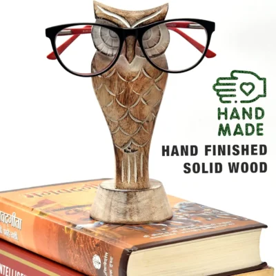 KSJONE Handmade Wooden Owl Eyeglasses Holder – Unique Spectacle Stand Desk Organizer, Gift for Women & Men, Home & Office Decor