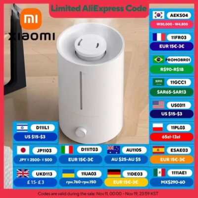 Xiaomi Mijia Humidifier 2 – 4L Top-Fill Cool Mist Humidifier, 30-Hour Runtime, Silver Ion Antibacterial, for Home & Large Rooms