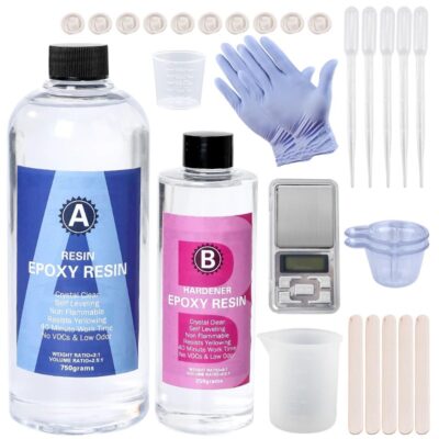 Crystal Clear Epoxy Resin Kit – Easy Mix 3:1 AB Resin with Sticks, Graduated Cups & Gloves for Jewelry Making & DIY Art Crafts
